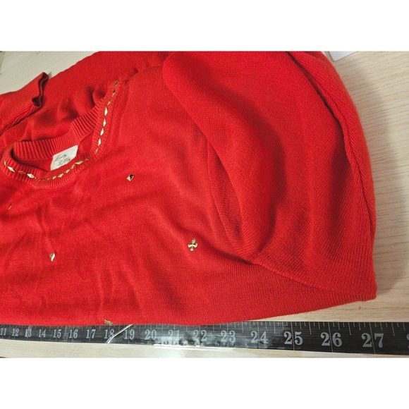 Vtg Lady Lilly Red 2X Sweater Gold Embellishments Women #530 - Picture 5 of 10